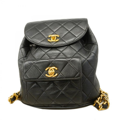 Chanel Backpack Daypack Matelasse Lambskin Black Gold Hardware Women