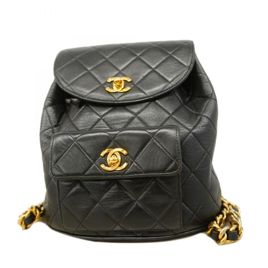 Chanel Backpack Daypack Matelasse Lambskin Black Gold Hardware Women