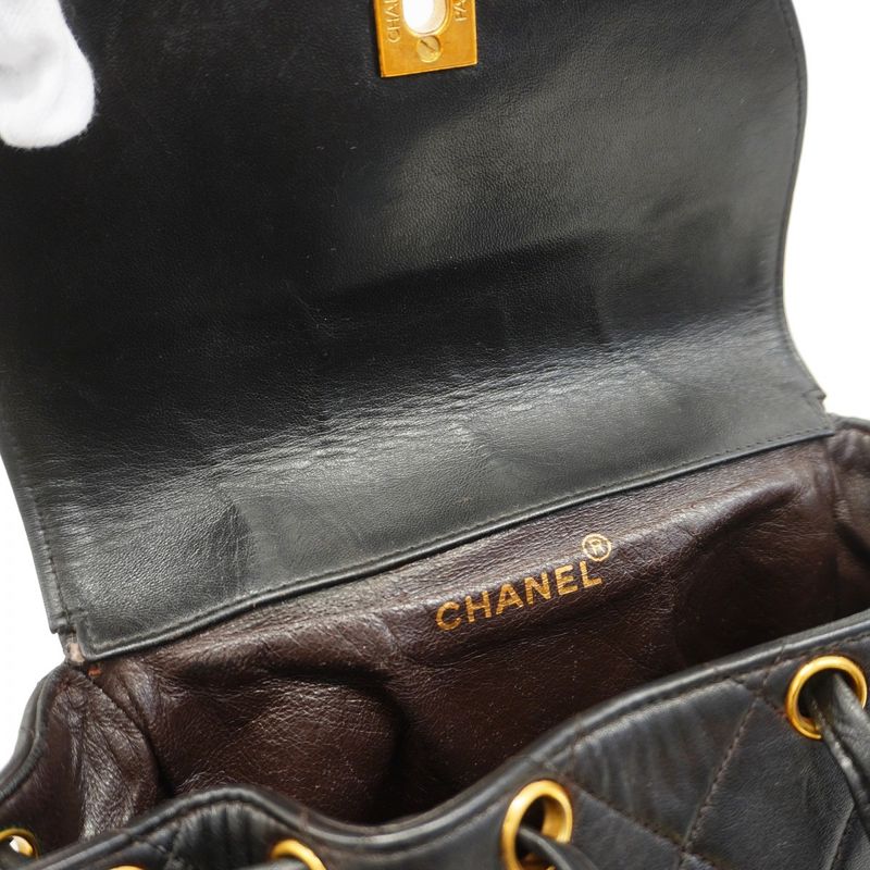Chanel Backpack Daypack Matelasse Lambskin Black Gold Hardware Women