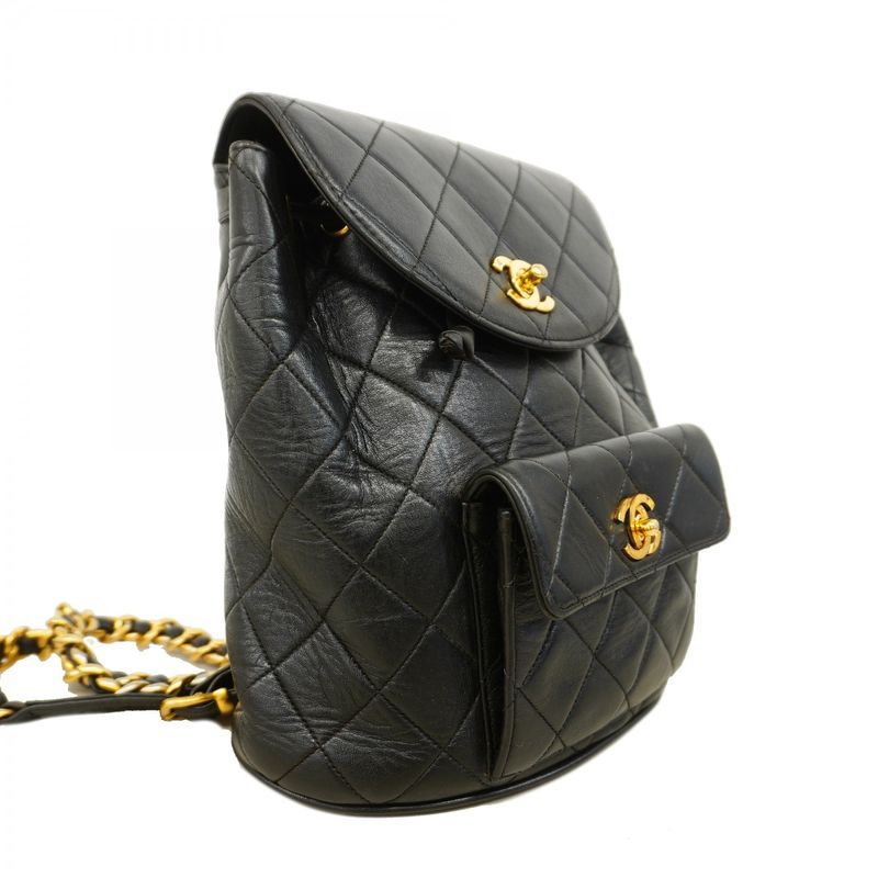 Chanel Backpack Daypack Matelasse Lambskin Black Gold Hardware Women