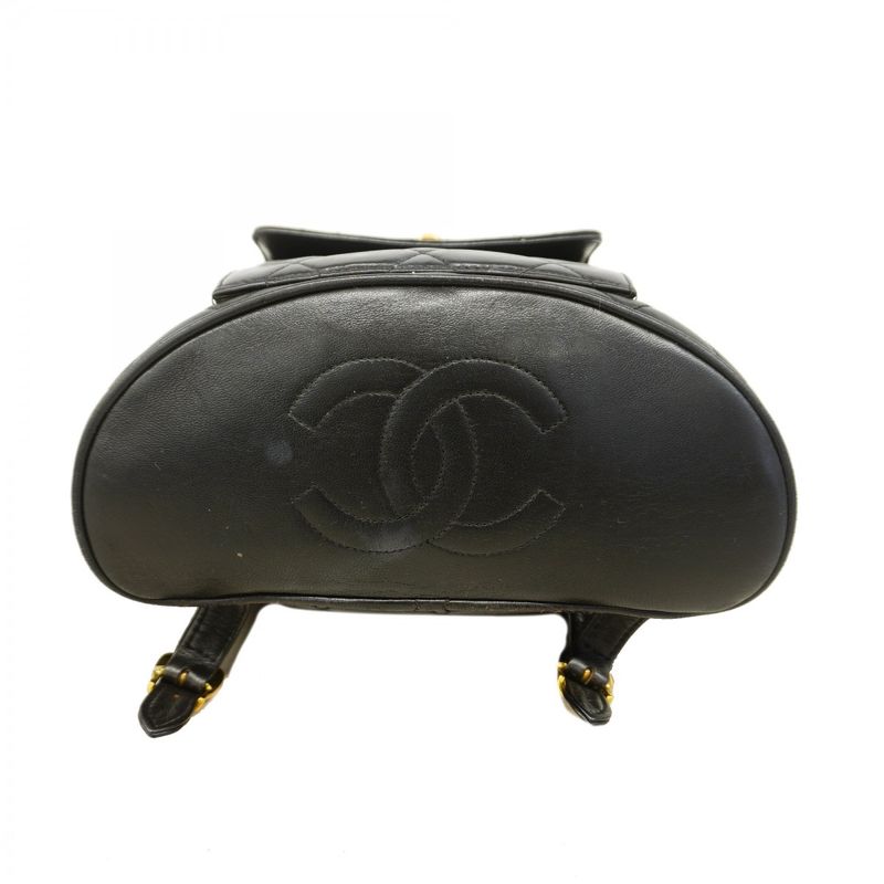 Chanel Backpack Daypack Matelasse Lambskin Black Gold Hardware Women