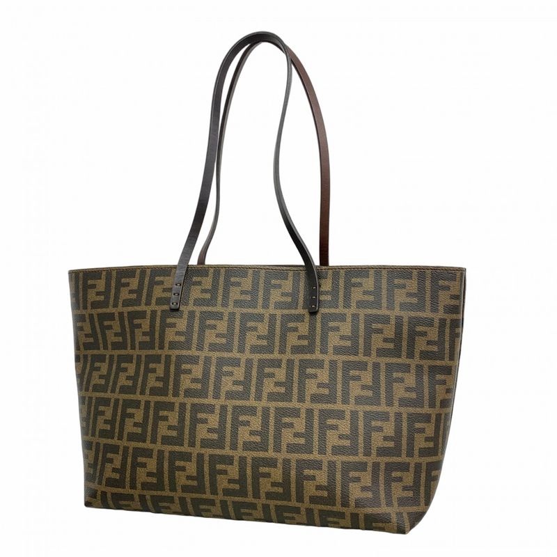 Fendi Tote Bag Zucca PVC Brown Black Gold Hardware Women's