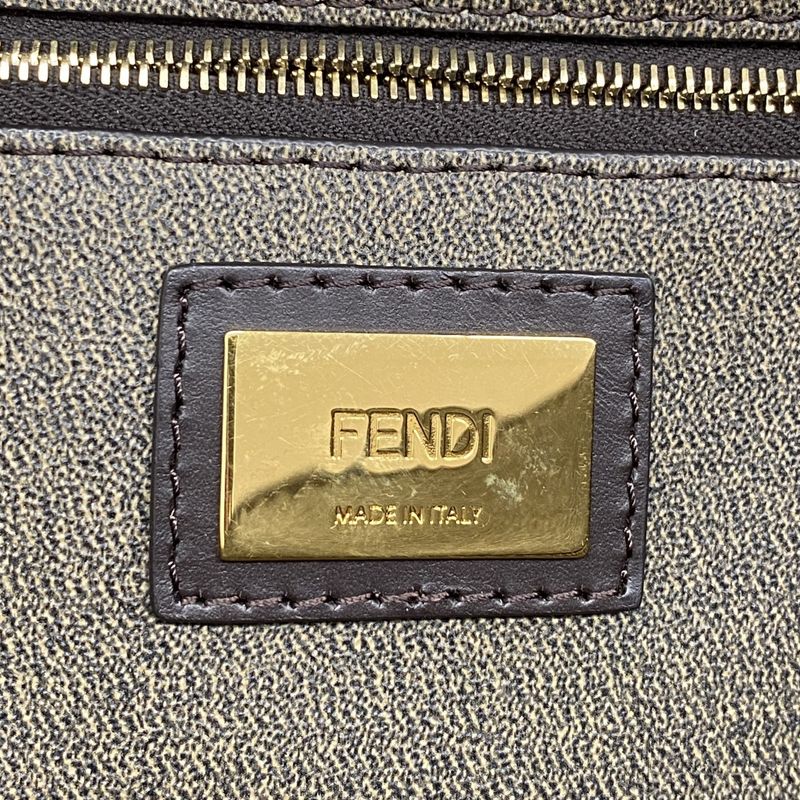 Fendi Tote Bag Zucca PVC Brown Black Gold Hardware Women's