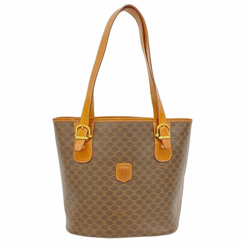 Celine Tote Bag Macadam PVC Brown Gold Hardware Women's