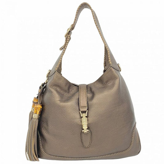Gucci Shoulder Bag Bamboo New Jackie 246907 Leather Brown Chien Pan Gold