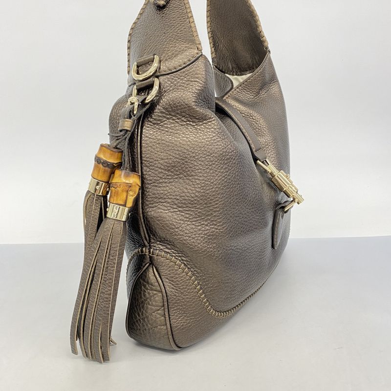 Gucci Shoulder Bag Bamboo New Jackie 246907 Leather Brown Chien Pan Gold