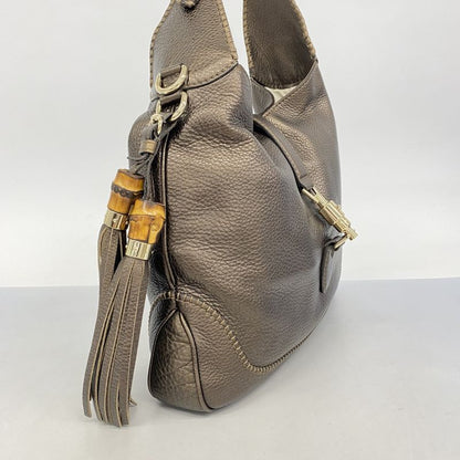 Gucci Shoulder Bag Bamboo New Jackie 246907 Leather Brown Chien Pan Gold