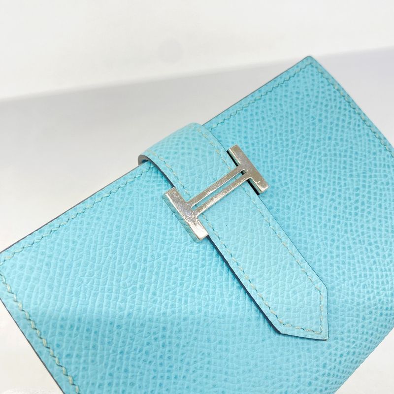 Hermes Wallet Bearn Mini Compact Mini Vaux Epson Blue Atoll Silver Hardware Y