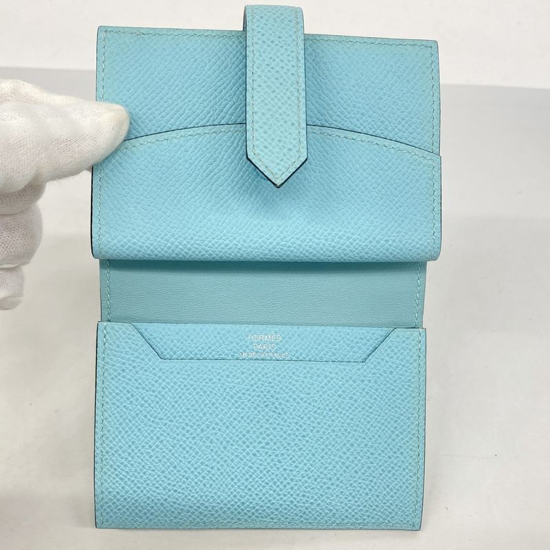 Hermes Wallet Bearn Mini Compact Mini Vaux Epson Blue Atoll Silver Hardware Y