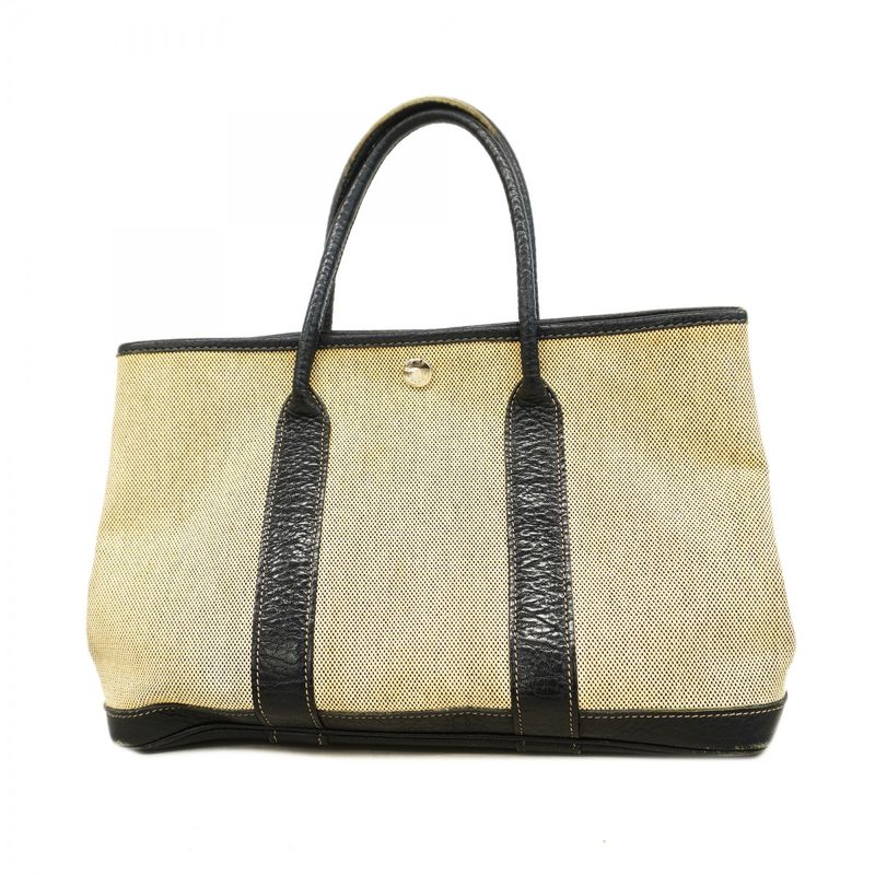 Hermes Tote Garden Party TPM Bordic Ribbon Toile Ash Black Silver Hardware Women