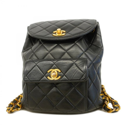 Chanel Backpack Daypack Matelasse Lambskin Black Gold Hardware Women