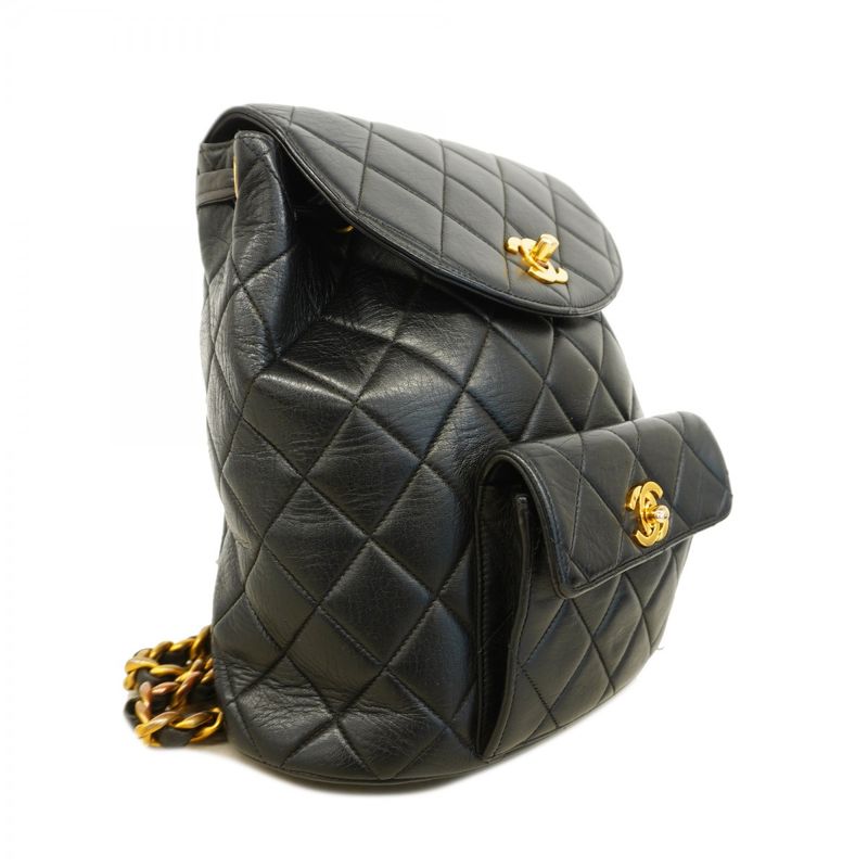Chanel Backpack Daypack Matelasse Lambskin Black Gold Hardware Women
