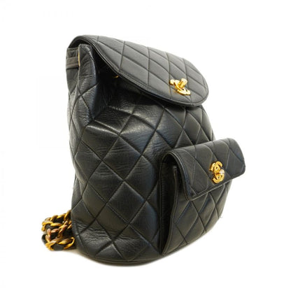 Chanel Backpack Daypack Matelasse Lambskin Black Gold Hardware Women