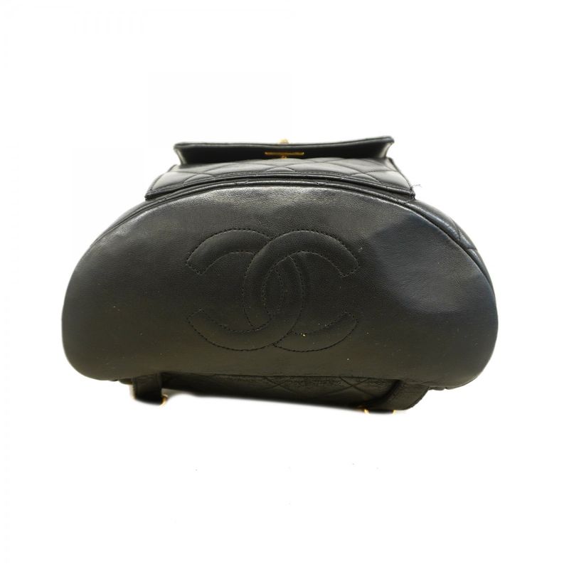 Chanel Backpack Daypack Matelasse Lambskin Black Gold Hardware Women