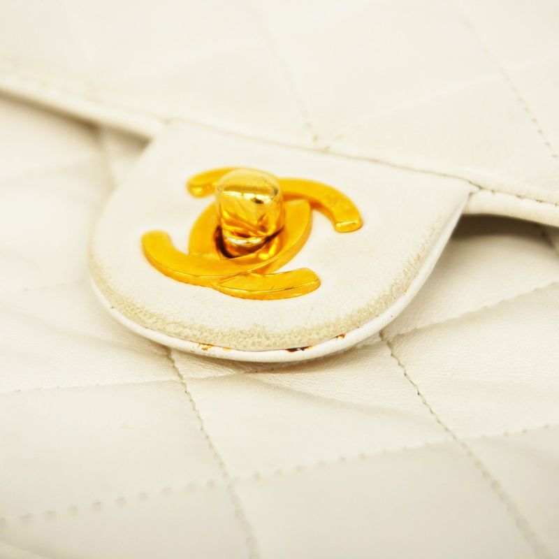 Chanel Shoulder Bag Matelasse Lambskin White Gold Hardware Women