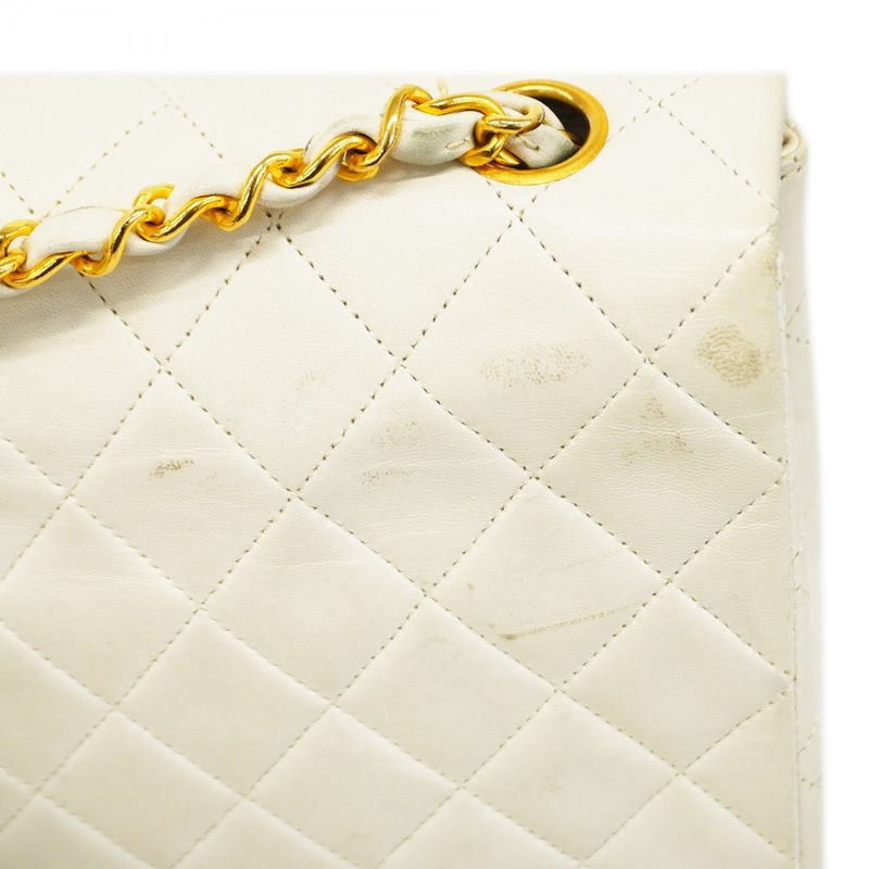 Chanel Shoulder Bag Matelasse Lambskin White Gold Hardware Women
