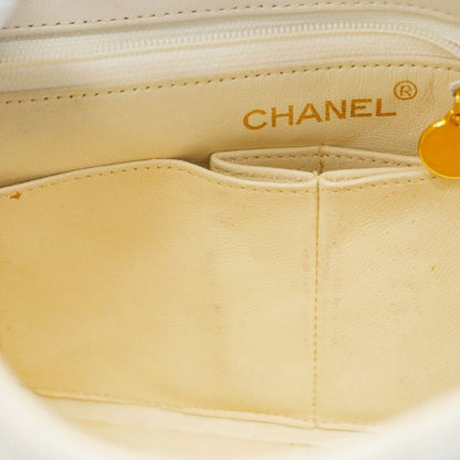 Chanel Shoulder Bag Matelasse Lambskin White Gold Hardware Women