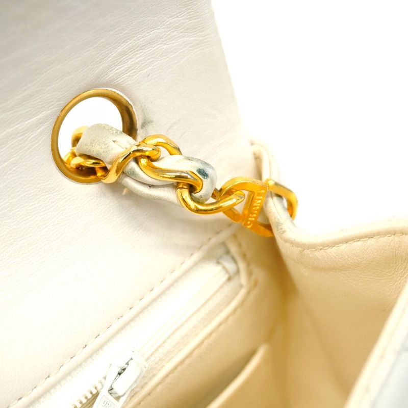 Chanel Shoulder Bag Matelasse Lambskin White Gold Hardware Women