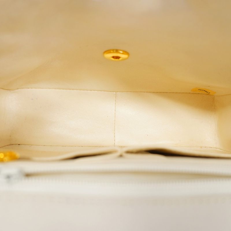 Chanel Shoulder Bag Matelasse Lambskin White Gold Hardware Women