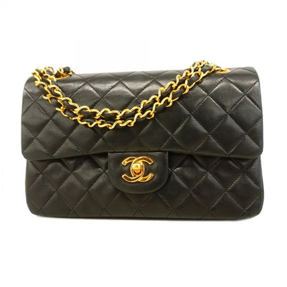 Chanel Shoulder Bag Matelasse Lambskin Black Gold Hardware Women