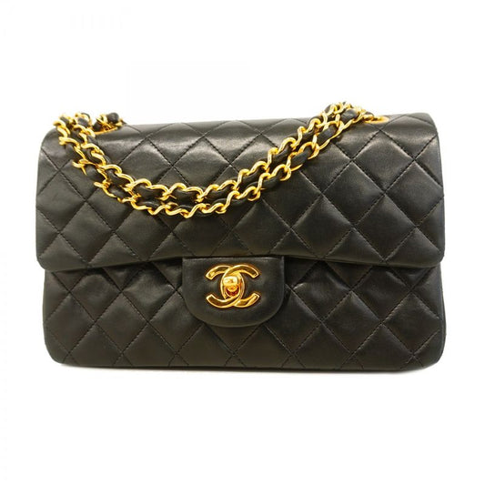 Chanel Shoulder Bag Matelasse Lambskin Black Gold Hardware Women