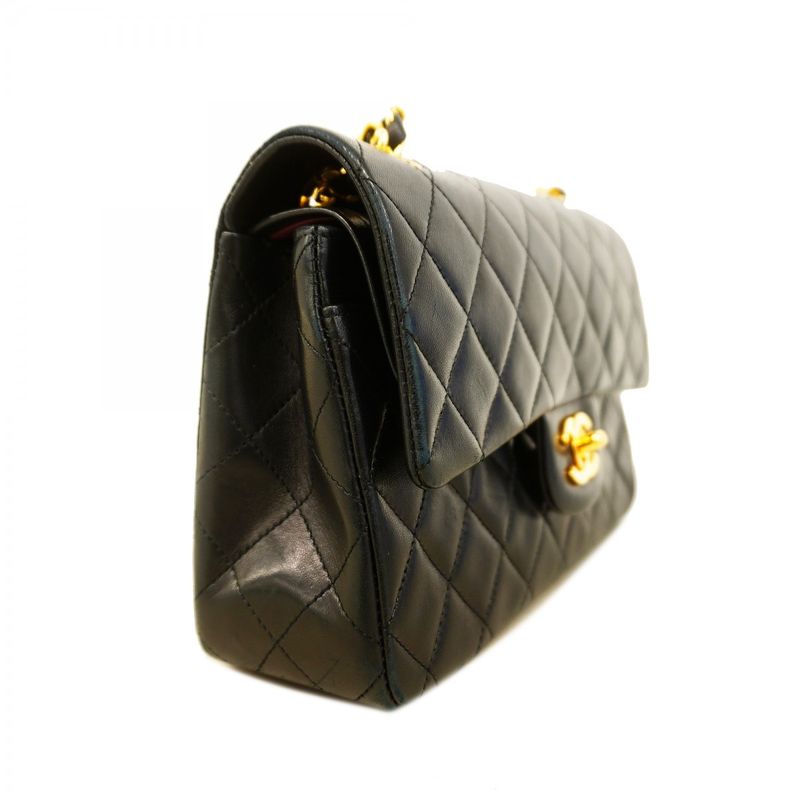 Chanel Shoulder Bag Matelasse Lambskin Black Gold Hardware Women