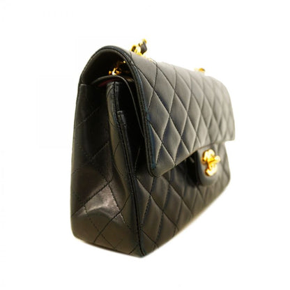 Chanel Shoulder Bag Matelasse Lambskin Black Gold Hardware Women