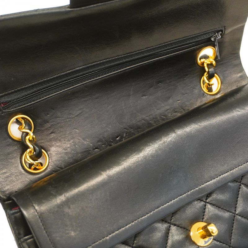 Chanel Shoulder Bag Matelasse Lambskin Black Gold Hardware Women