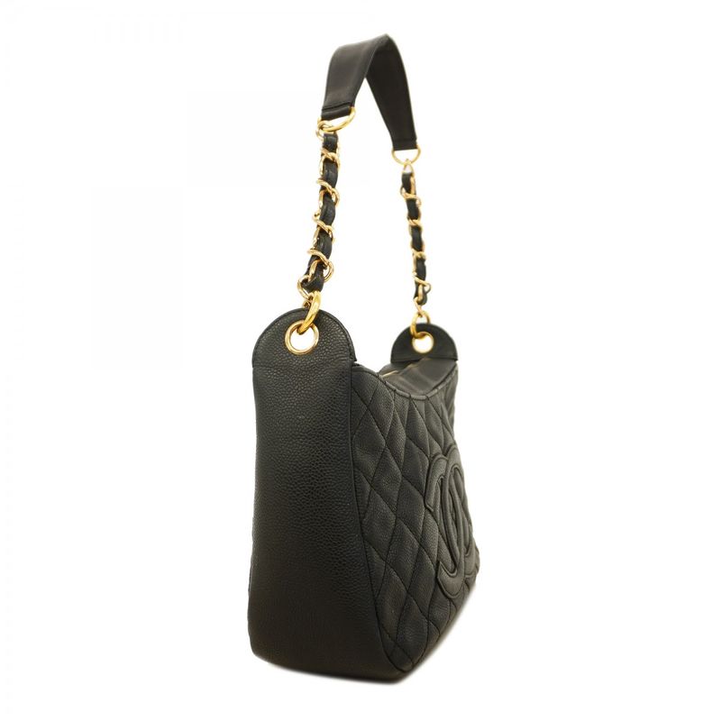 Chanel Shoulder Bag Matelasse Caviar Skin Black Gold Hardware Women