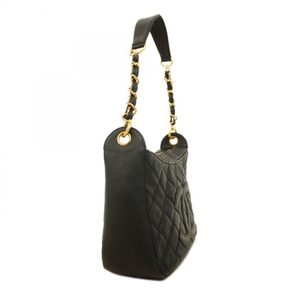 Chanel Shoulder Bag Matelasse Caviar Skin Black Gold Hardware Women