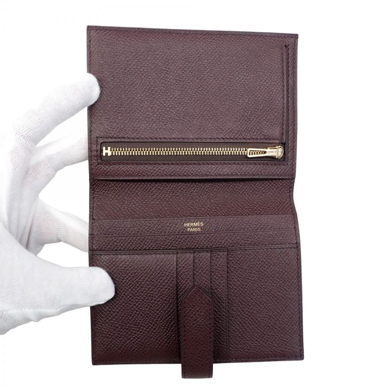 Hermes Wallet Bearn Compact Vaux Epson Bordeaux Gold Hardware Z Engraved Ladies