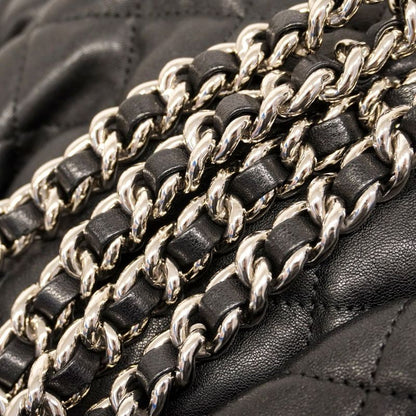 Chanel Shoulder Bag Matelasse Lambskin Black Silver Hardware Women