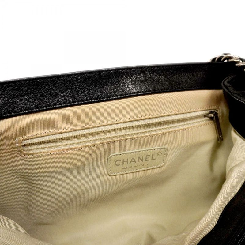 Chanel Shoulder Bag Matelasse Lambskin Black Silver Hardware Women