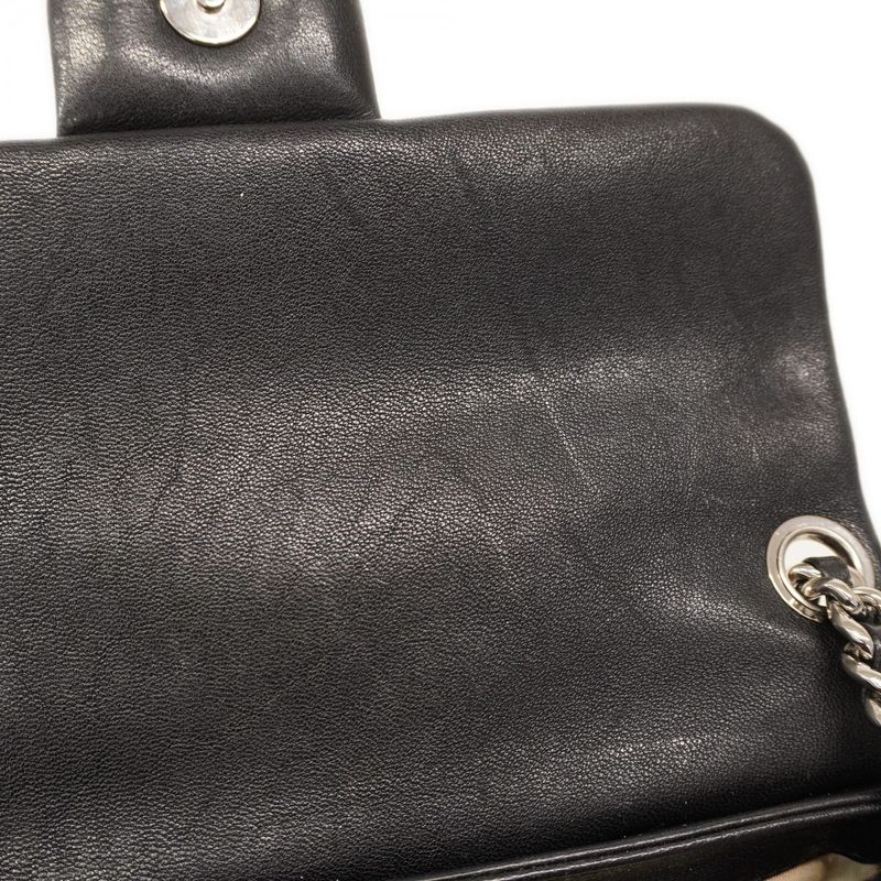 Chanel Shoulder Bag Matelasse Lambskin Black Silver Hardware Women