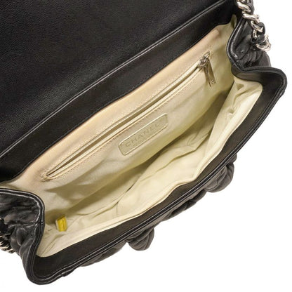 Chanel Shoulder Bag Matelasse Lambskin Black Silver Hardware Women