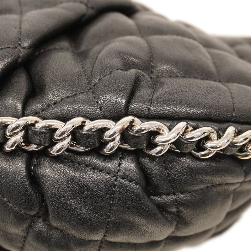 Chanel Shoulder Bag Matelasse Lambskin Black Silver Hardware Women