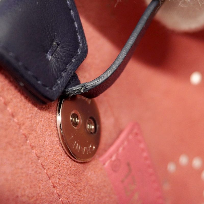 Chanel Handbag Perforated Leather Navy Silver Hardware 2way Bag Ladies