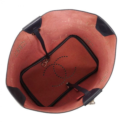 Chanel Handbag Perforated Leather Navy Silver Hardware 2way Bag Ladies