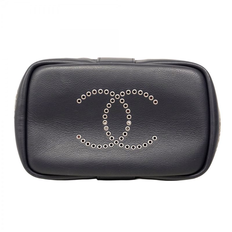 Chanel Handbag Perforated Leather Navy Silver Hardware 2way Bag Ladies