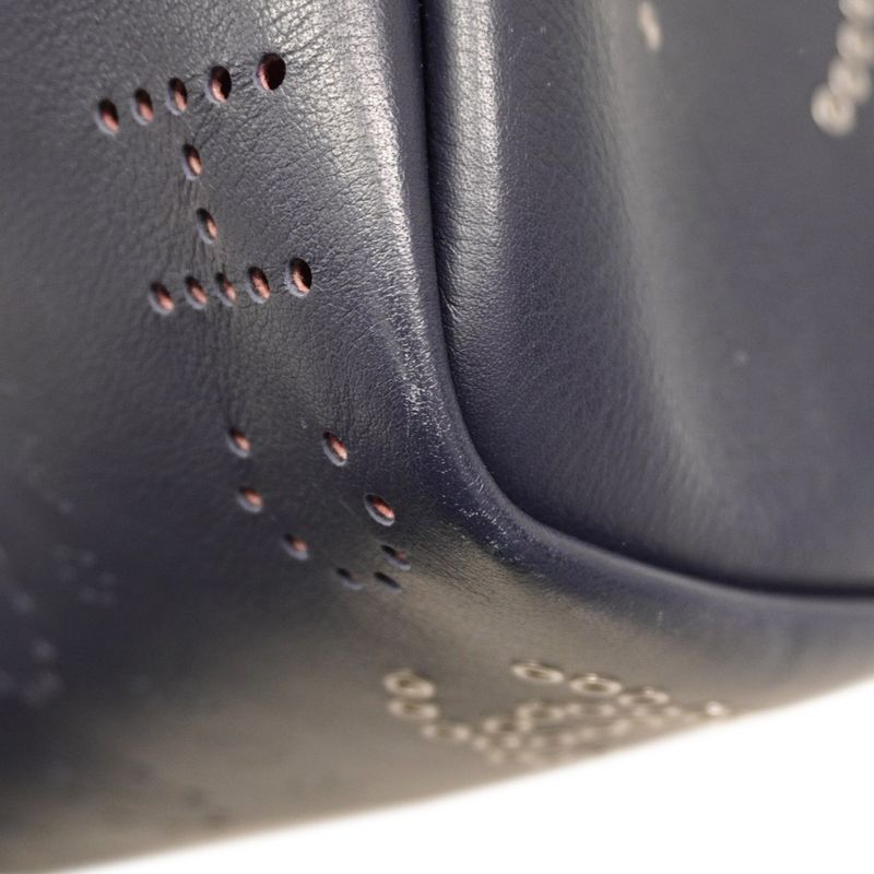 Chanel Handbag Perforated Leather Navy Silver Hardware 2way Bag Ladies