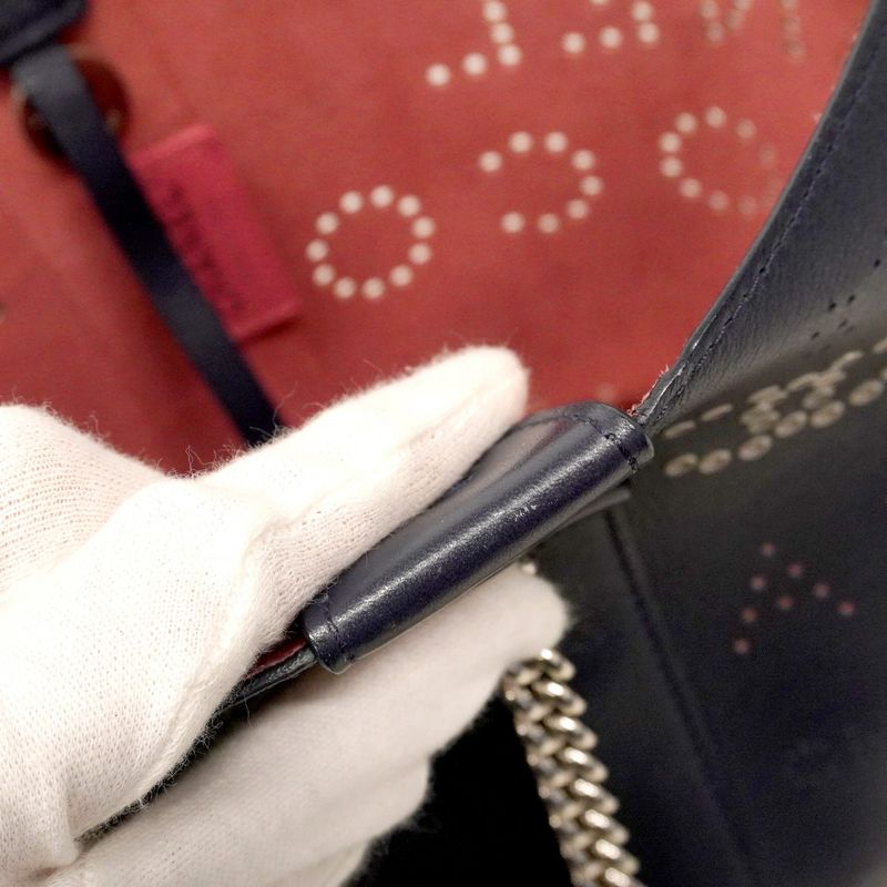 Chanel Handbag Perforated Leather Navy Silver Hardware 2way Bag Ladies