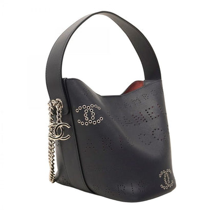 Chanel Handbag Perforated Leather Navy Silver Hardware 2way Bag Ladies