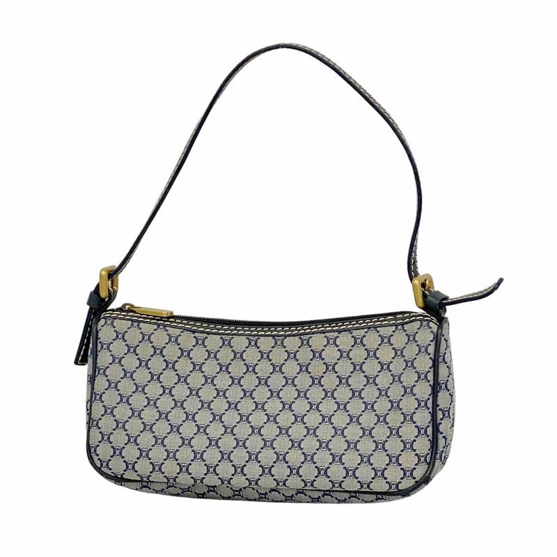 Celine Handbag Macadam Canvas Navy Gold Hardware Women