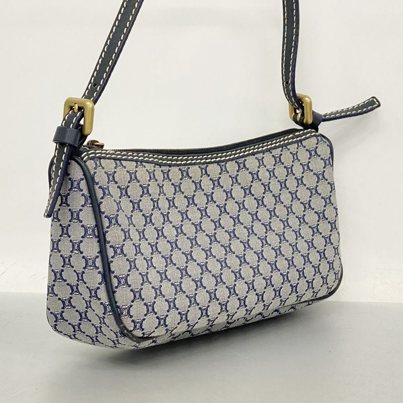 Celine Handbag Macadam Canvas Navy Gold Hardware Women