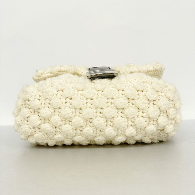 Fendi Shoulder Bag Mamma Bucket Knit White Black Silver Hardware Women
