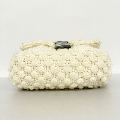 Fendi Shoulder Bag Mamma Bucket Knit White Black Silver Hardware Women