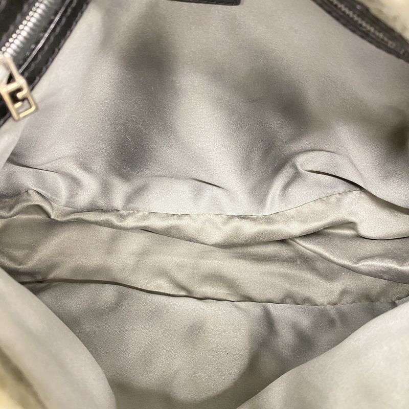 Fendi Shoulder Bag Mamma Bucket Knit White Black Silver Hardware Women