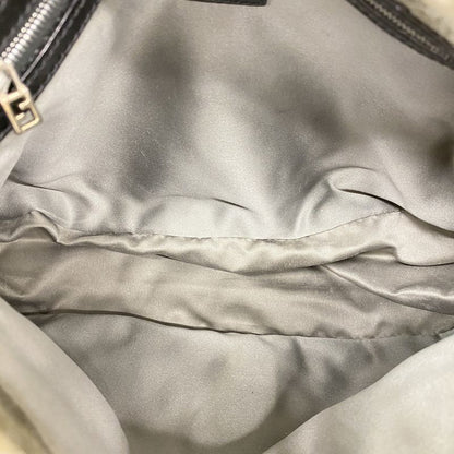 Fendi Shoulder Bag Mamma Bucket Knit White Black Silver Hardware Women