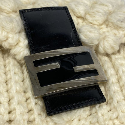 Fendi Shoulder Bag Mamma Bucket Knit White Black Silver Hardware Women
