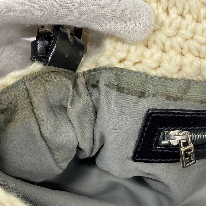Fendi Shoulder Bag Mamma Bucket Knit White Black Silver Hardware Women